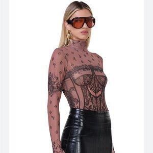 AFRM Black Lace Overlay Brown Top
